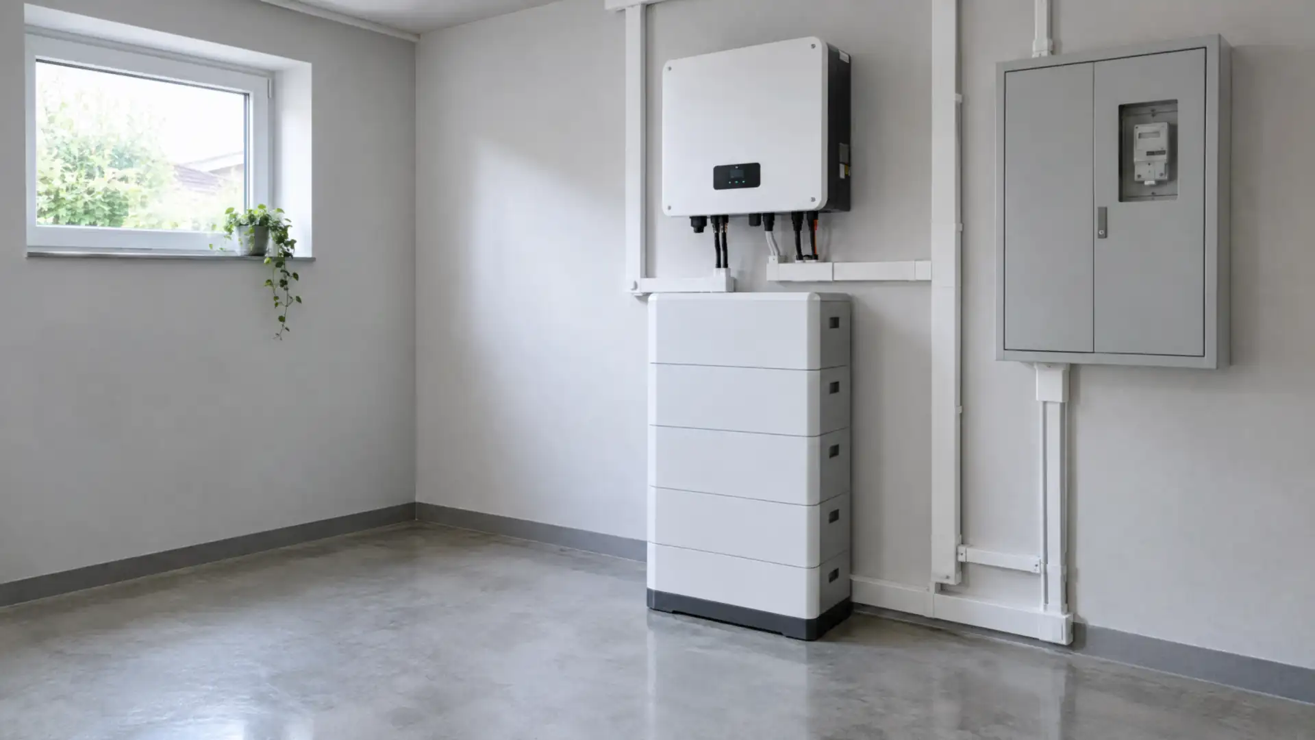 Technikraum mit Wechselrichter, Stromspeicher und Zählerschrank