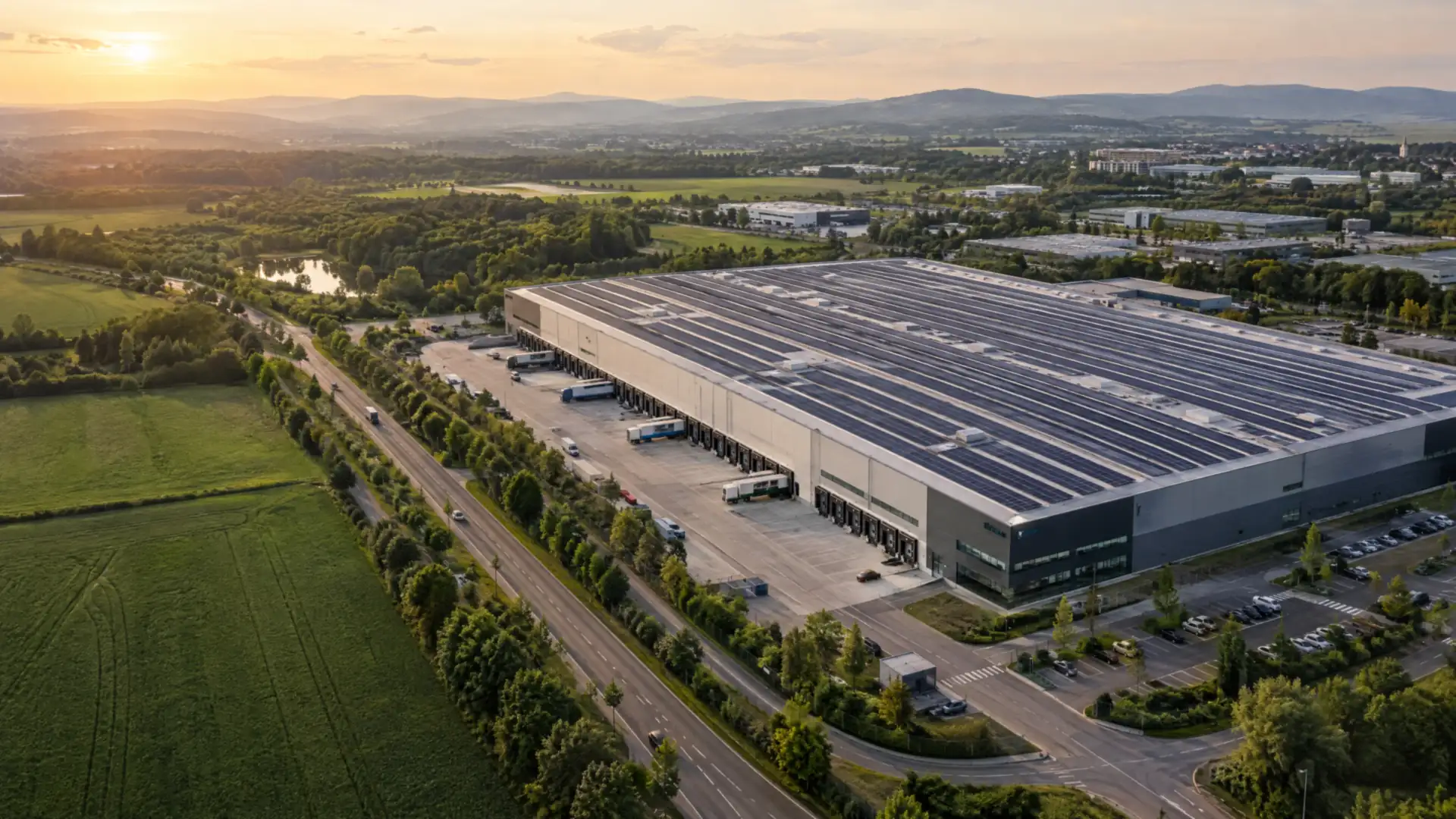 Logistikhalle mit Photovoltaikanlage auf dem Flachdach