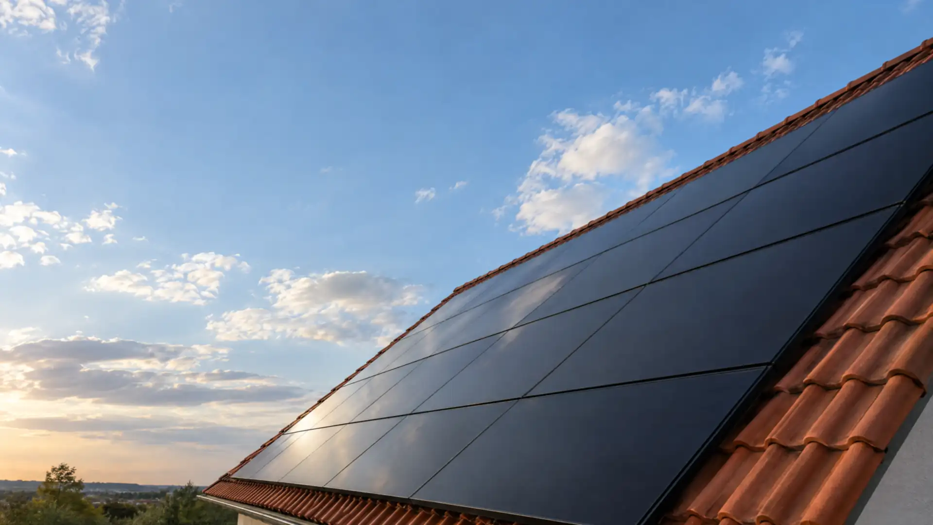 Full-Black-Photovoltaikmodule auf einem Ziegeldach